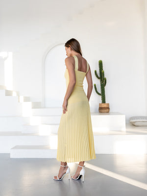 Emeline Strapless Pleated Dress – Yellow