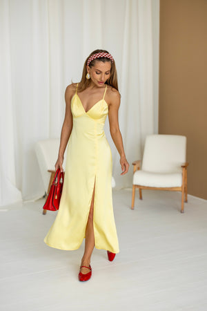 Anaïs Satin Slip Dress – Yellow