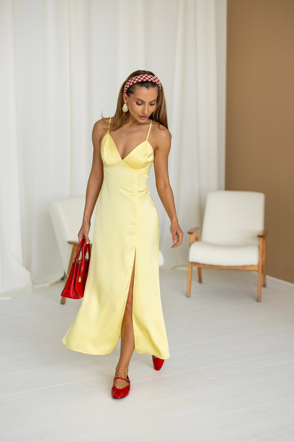 Anaïs Satin Slip Dress – Yellow