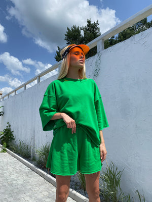 Isaline Oversized Tee & Shorts Set – Green