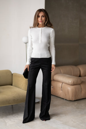 Elise Buttoned Knit Top – Milk White