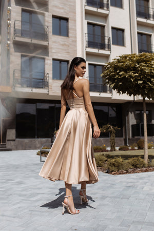 Rosine Satin Bustier Midi Dress