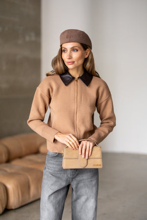 Perrine Collared Cable Sweater – Camel