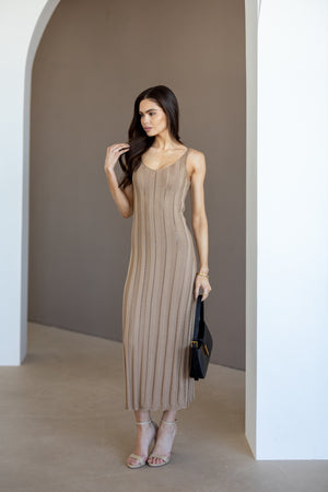 Livia Ribbed Maxi Dress – Camel