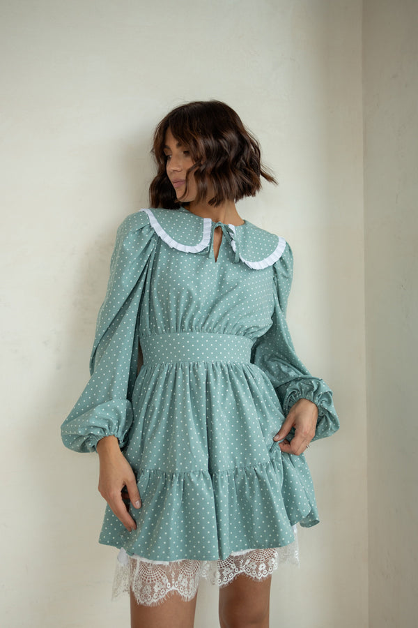 Oriane Lace-Trim Printed Mini Dress – Mint