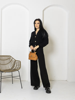 Adélaïde Knit Cardigan & Trouser Set – Black
