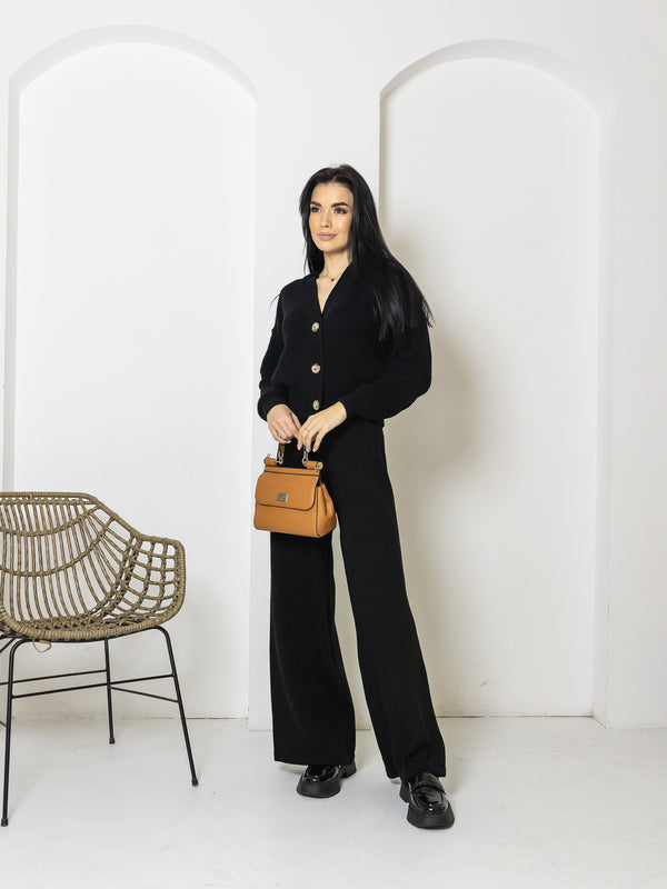 Adélaïde Knit Cardigan & Trouser Set – Black