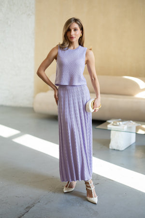 Ophélie Knit Top & Pleated Skirt Set – Lavender