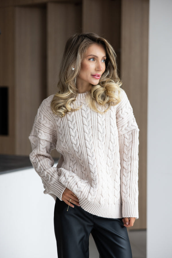 Mireille Cable Knit Sweater – Sand