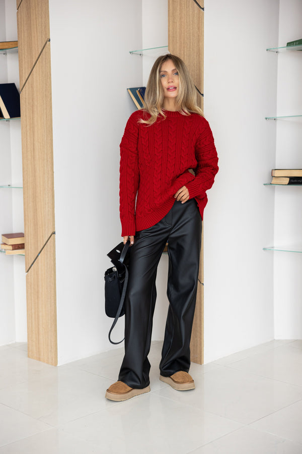 Mireille Cable Knit Sweater – Red