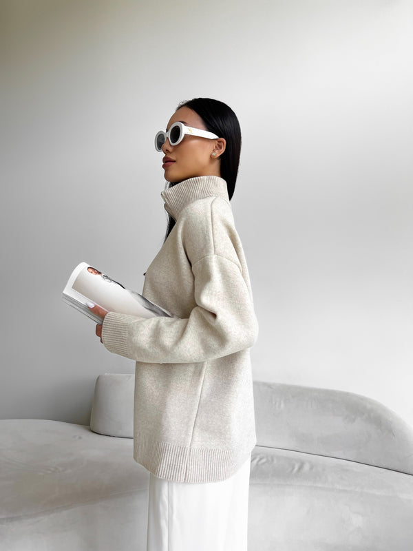 Maren Half-Zip Tunic Sweater – Sand