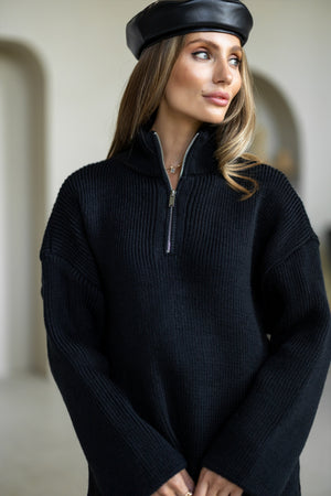 Agathe Half-Zip Knit Set – Black