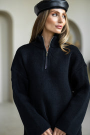 Agathe Half-Zip Knit Set in Black