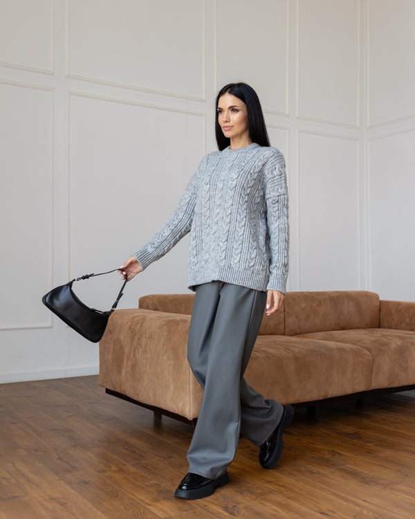 Mireille Cable Knit Sweater – Light Grey