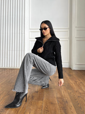 Vera Cable Half-Zip Sweater – Black