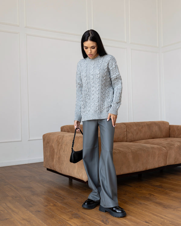 Mireille Cable Knit Sweater – Light Grey