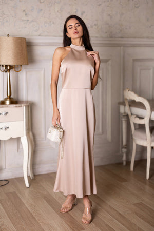 Océane Halter Jumpsuit – Beige