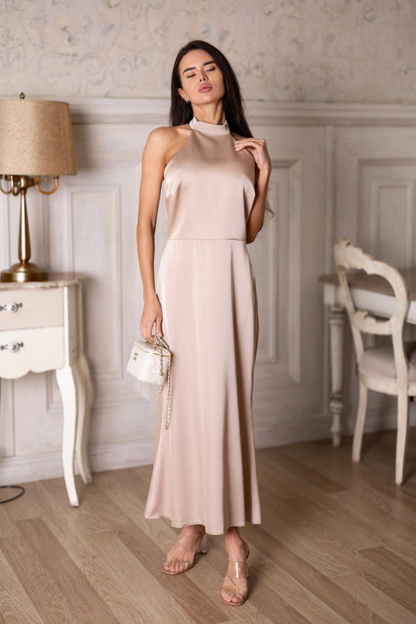 Océane Halter Jumpsuit – Beige