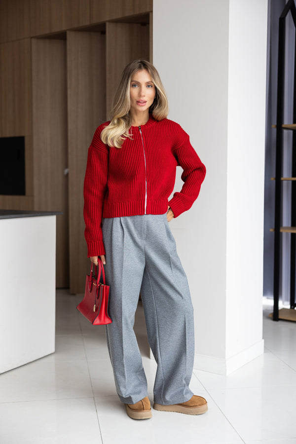 Romy Zip-Front Knit Jacket – Red