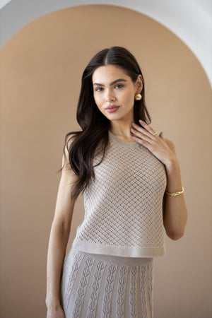 Ophélie Knit Top & Pleated Skirt Set – Beige