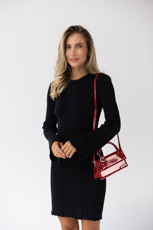 Garance Ribbed Knit Mini Dress – Black