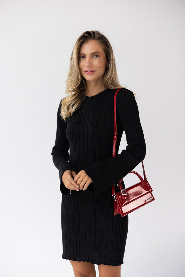 Garance Ribbed Knit Mini Dress – Black