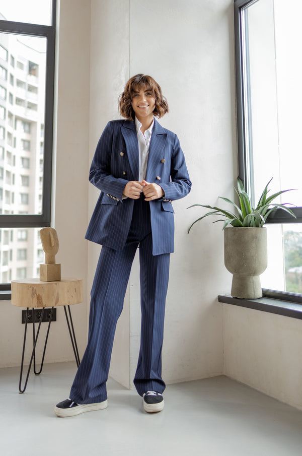 Victoire Double-Breasted Suit Set – Navy