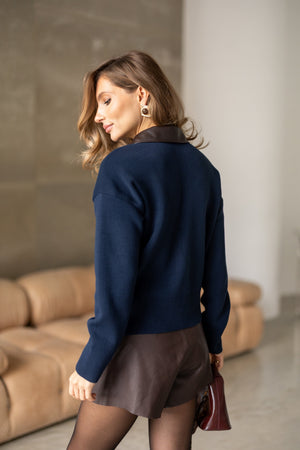 Perrine Collared Cable Sweater – Blue