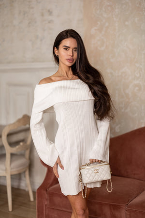 Noor Off-Shoulder Knit Dress – Milk White