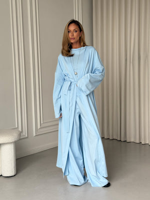 Cerise Ribbed Belted Robe Cardigan – Sky Blue