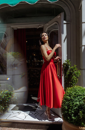Rosine Satin Bustier Midi Dress