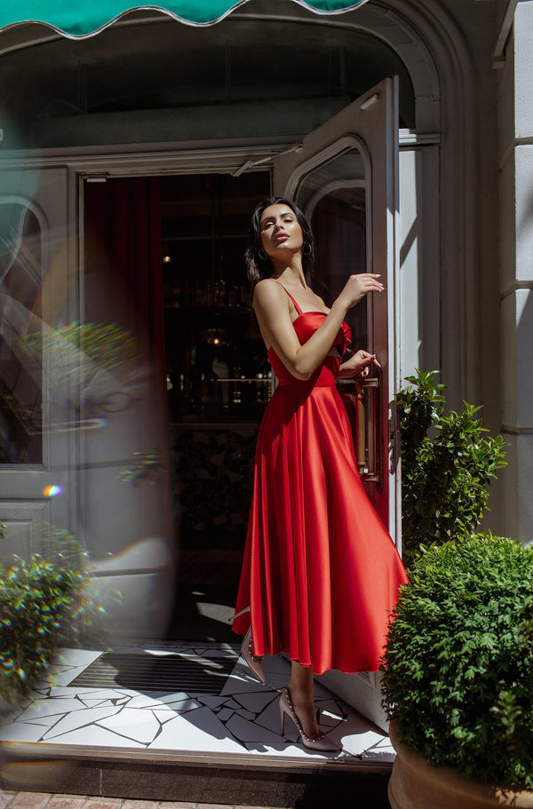 Rosine Satin Bustier Midi Dress