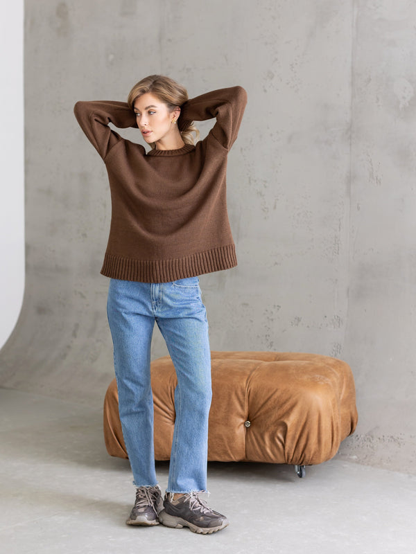 Marion Relaxed Crew Sweater – Brown