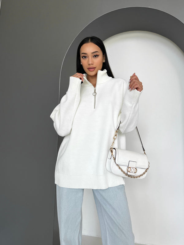 Maren Half-Zip Tunic Sweater – Milk White