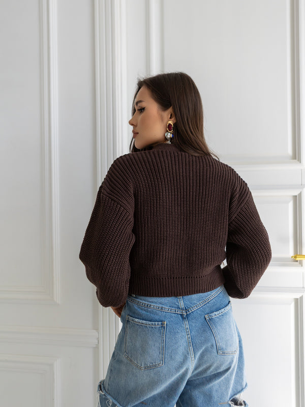 Willa Cropped Cardigan – Chocolate