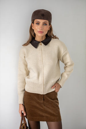 Perrine Collared Cable Sweater – Beige