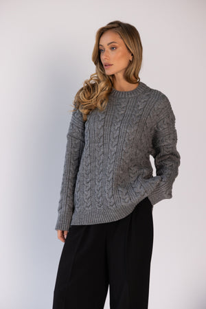 Mireille Cable Knit Sweater – Light Grey