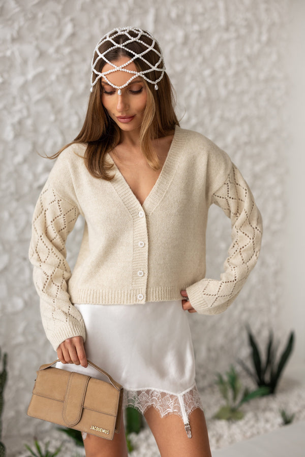 Jacinthe Fine Knit Cardigan – Beige