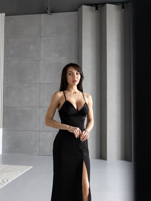 Anaïs Satin Slip Dress – Black