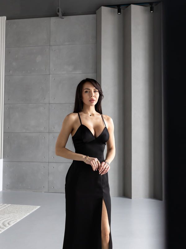 Anaïs Satin Slip Dress – Black