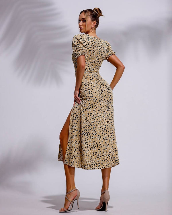 Perrette Printed Puff-Sleeve Midi Dress