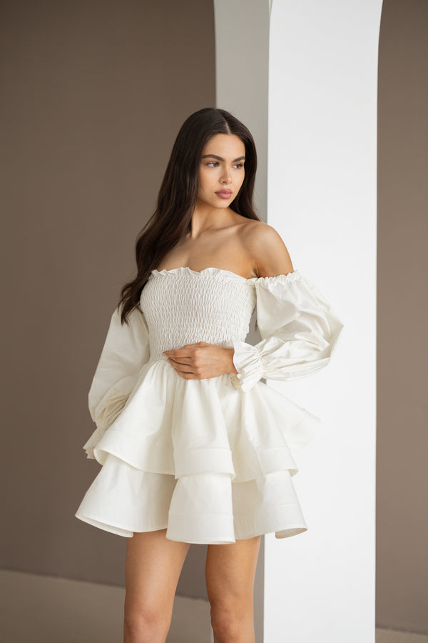 Zélie Shirred Off-Shoulder Mini Dress