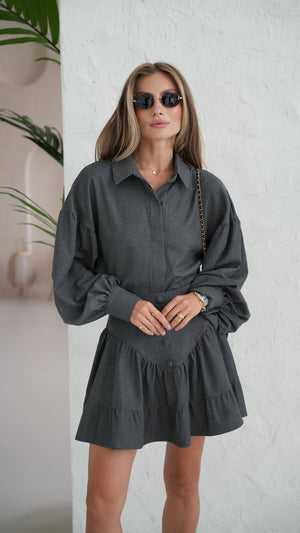 Odile Shirt & Pleated Skirt Set – Grey