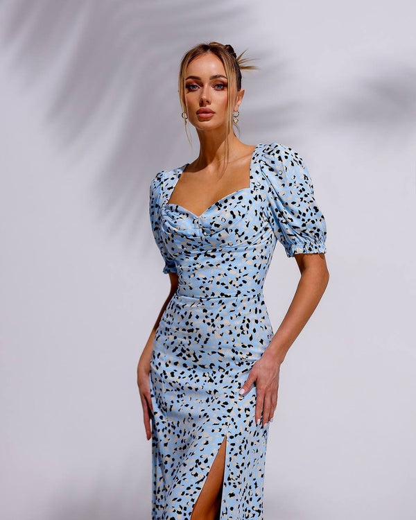 Perrette Printed Puff-Sleeve Midi Dress