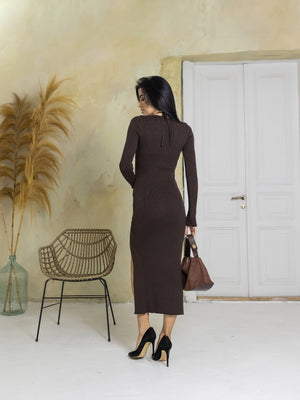 Rhéa Strap-Neck Midi Dress – Brown