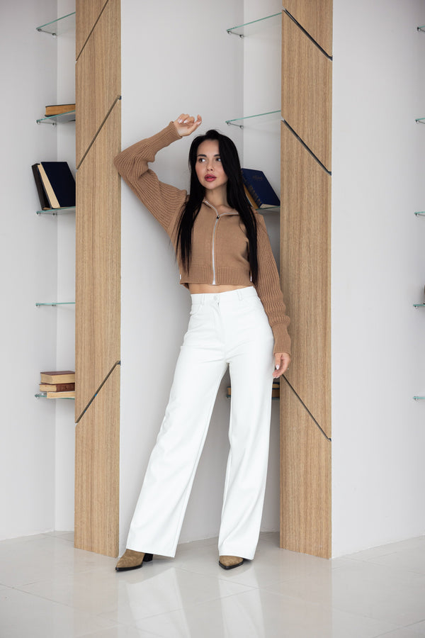 Capucine Cropped Zip Knit Jacket – Camel