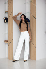 Capucine Cropped Zip Knit Jacket in Camel