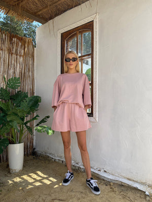 Isaline Oversized Tee & Shorts Set – Powder Pink