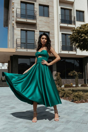 Rosine Satin Bustier Midi Dress