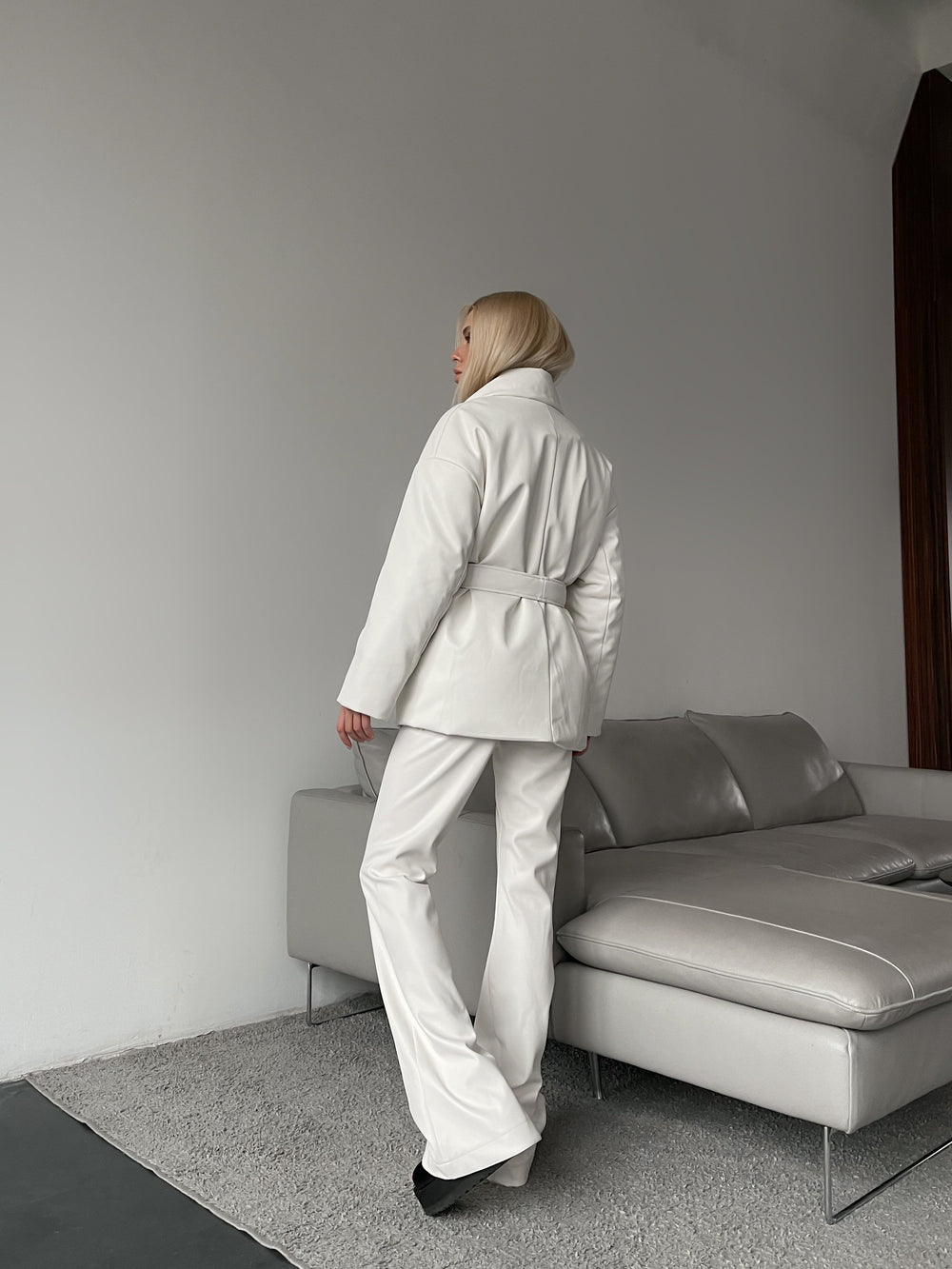 Théodora Quilted Belted Jacket in Milk White